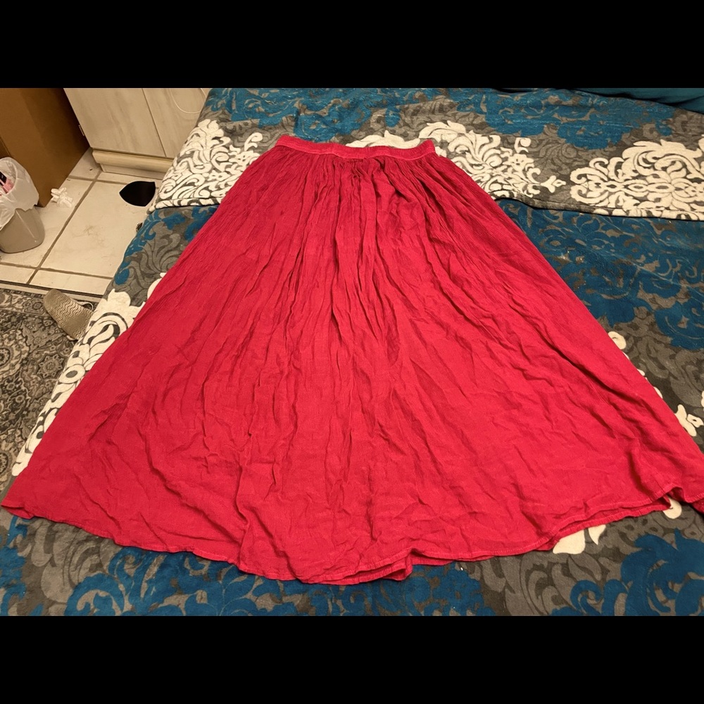 Women's Red Airy Flowy With Lace Trim Boho Skirt